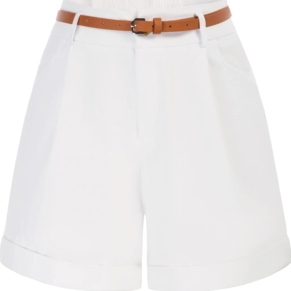 Chic Women's White Shorts with Tan Belt